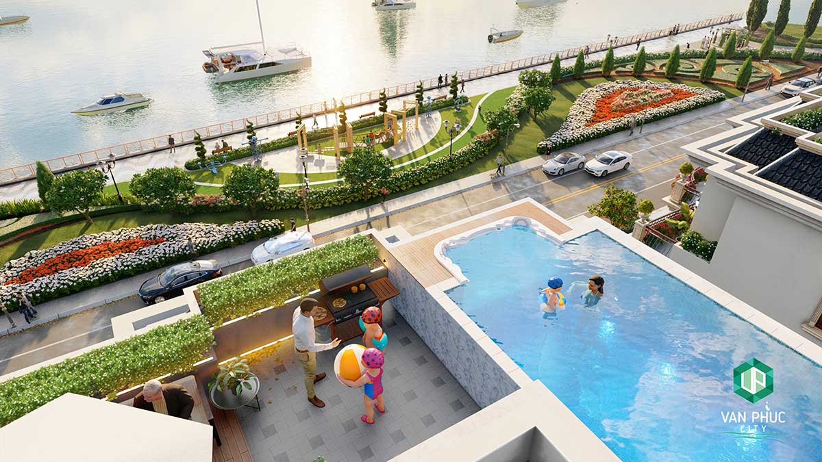 Hồ bơi biệt thự Vạn Phúc Jardin Villas ngắm sông Sài Gòn