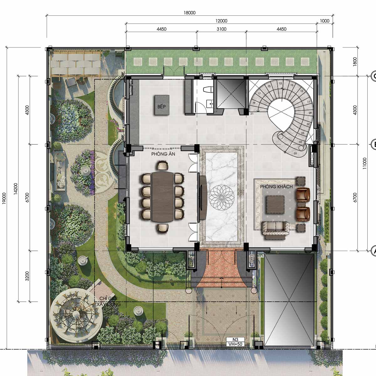 Mặt bằng tầng trệt biệt thự Jardin Villas