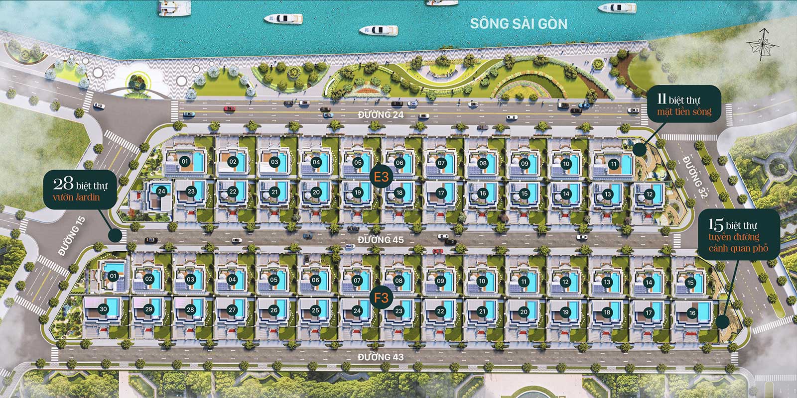 Mặt bằng biệt thự Vạn Phúc Jardin Villas bên sông Sài Gòn