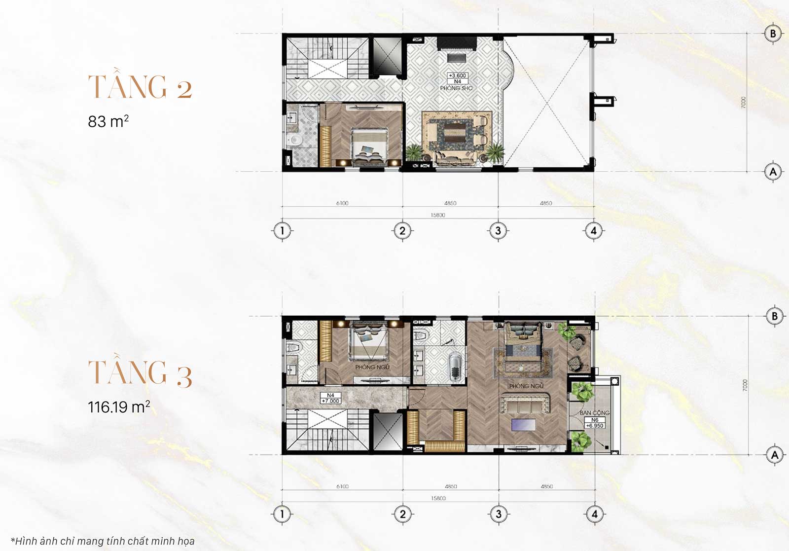 THIẾT KẾ TẦNG 2 - 3 NHÀ PHỐ SUNLAKE VILLAS