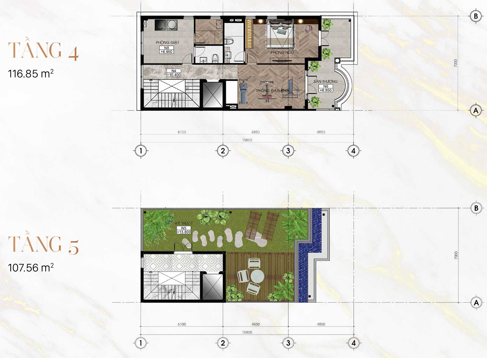 THIẾT KẾ TẦNG 4 - 5 NHÀ PHỐ SUNLAKE VILLAS