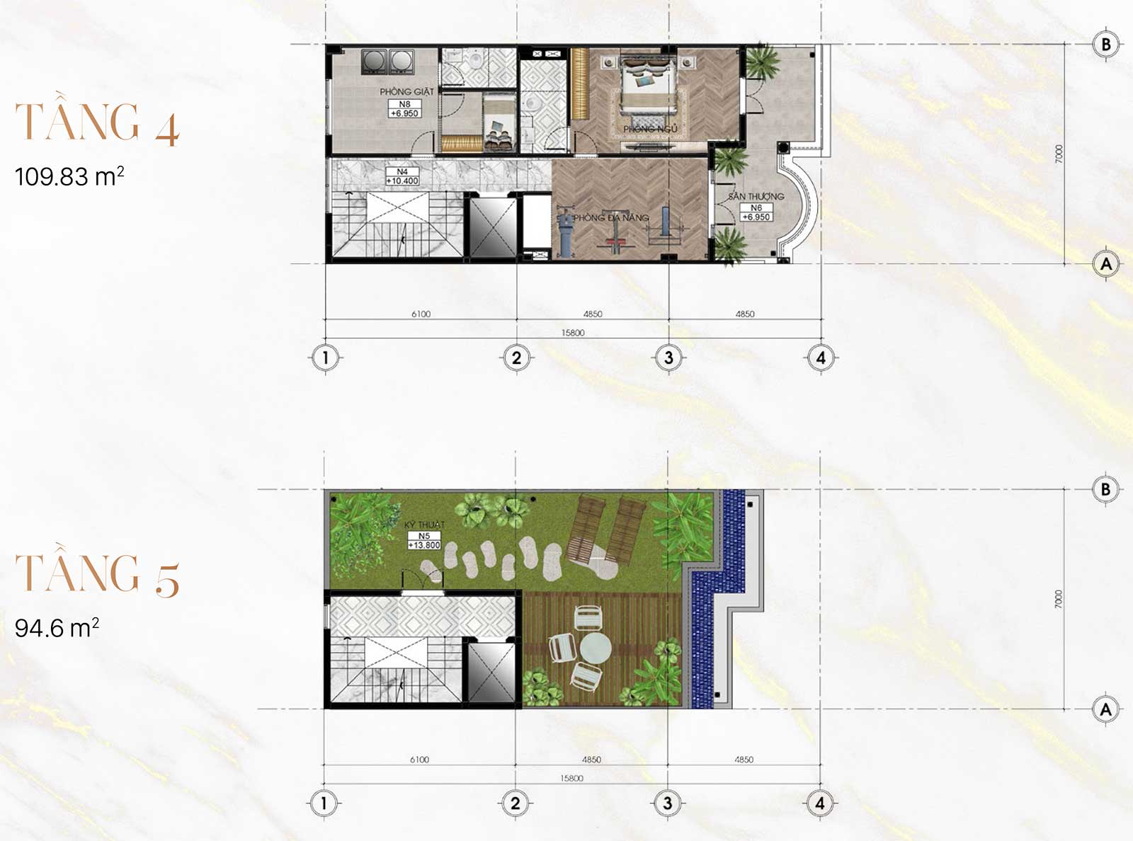 Thiết kế tầng 2&3 nhà phố Sunlake Villas - Van Phuc City