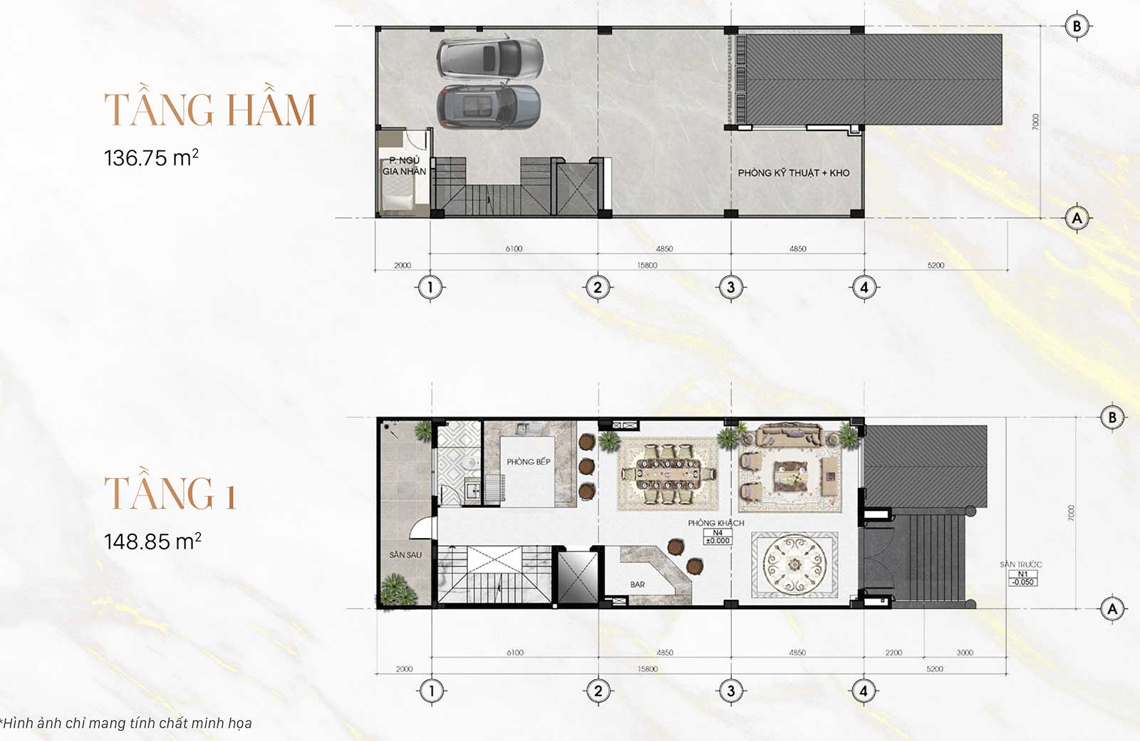 Thiết kế tầng hầm & 1 nhà phố Sunlake Villas - Van Phuc City