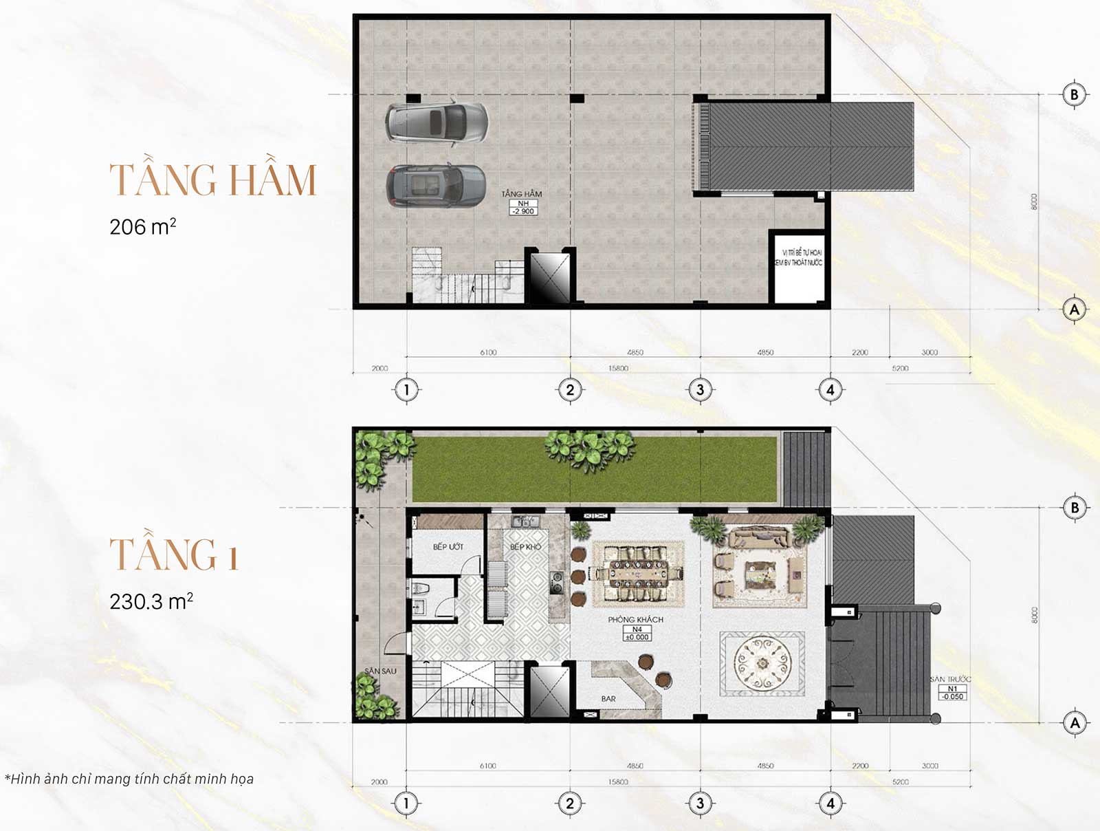 Tầng hầm & tầng 1 nhà phố Sunlake Villas